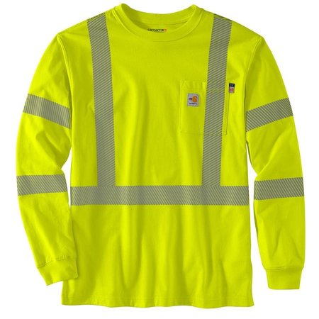 CARHARTT Flame Resistant High-Vis Long-Sleeve Class 3 Pocket T-Shirt, Brite Lime, Medium, REG 105784-BLMMREG